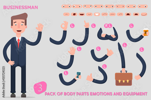 Parts body template for design work and animation. Funny office man cartoon.
