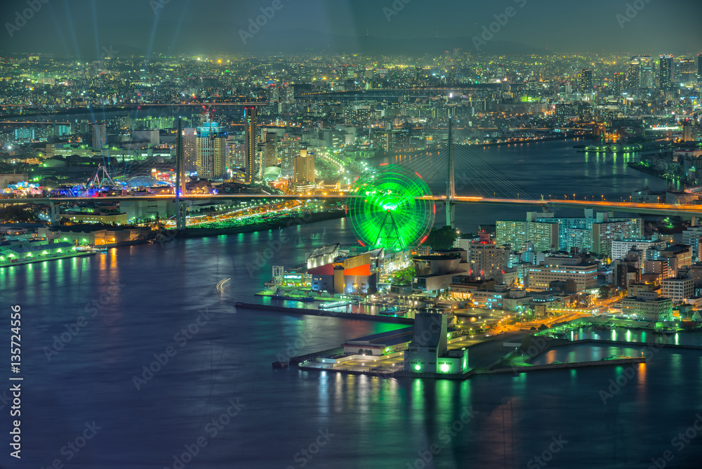 Osaka view at night from Cosmo tower, Japan
