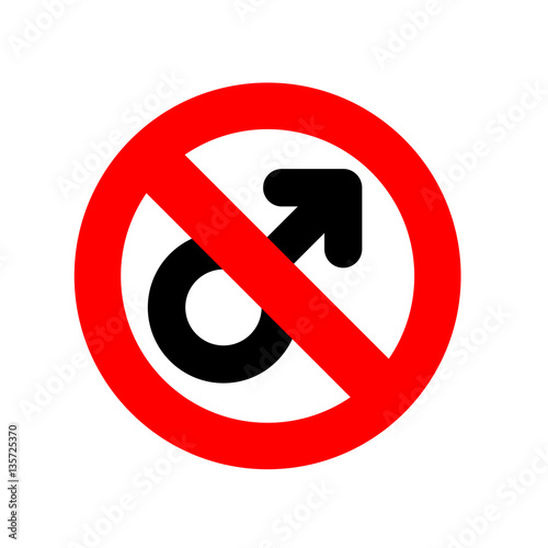 Stop men. Prohibiting red sign. Ban male. feminism emblem