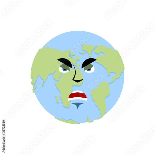 Earth angry Emoji. Planet aggressive emotion isolated