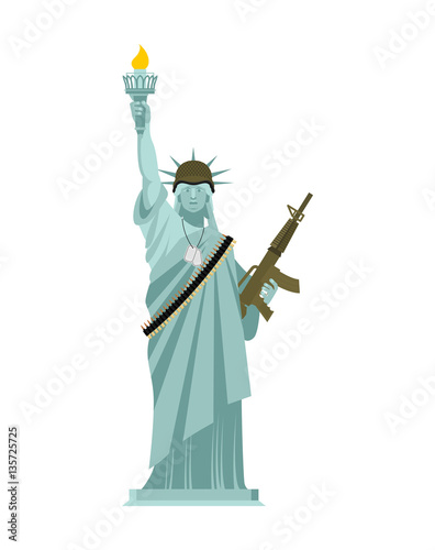 Statue of Liberty Military helmet and weapon. USA army. Machine-