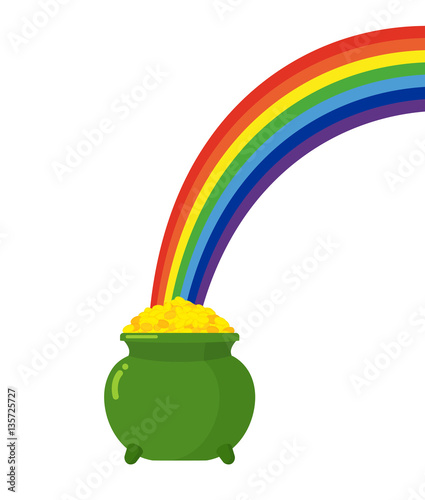 Pot of gold leprechaun and rainbow. St. Patricks Day in Ireland