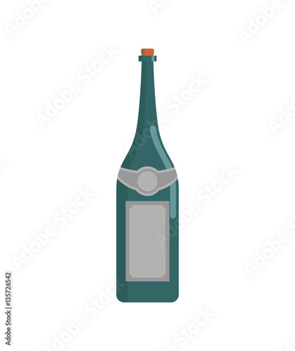 Green wine bottle isolated. Champagne flask on white background