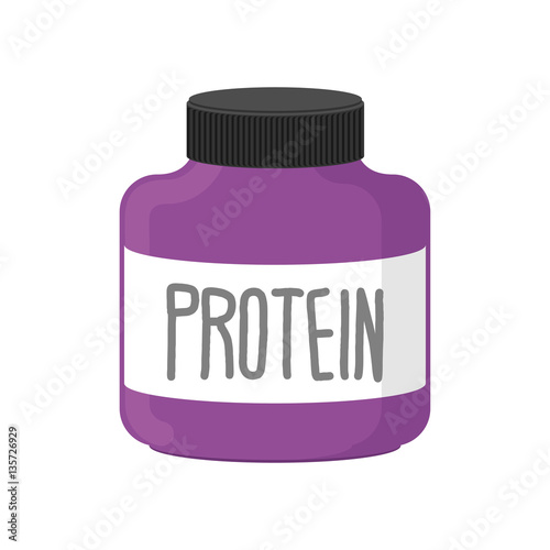 Protein container. Packing sports nutrition on white background.