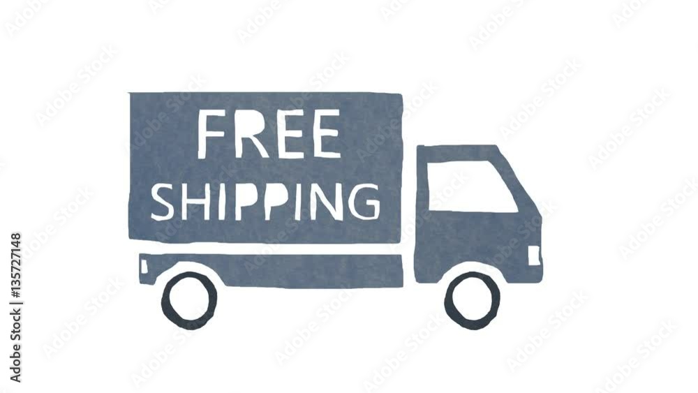 Stop motion animation of a FREE SHIPPING truck coming into the frame and stopping and then leaves the frame. Cartoon looking truck on pure white background. Stop motion animation of a FREE SHIPPING truck coming into the frame and stopping and then leaves the frame. Cartoon looking truck on pure white background.
