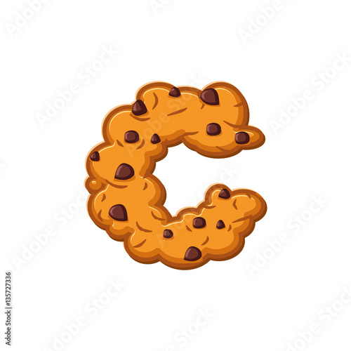 C letter cookies. Cookie font. Oatmeal biscuit alphabet symbol.