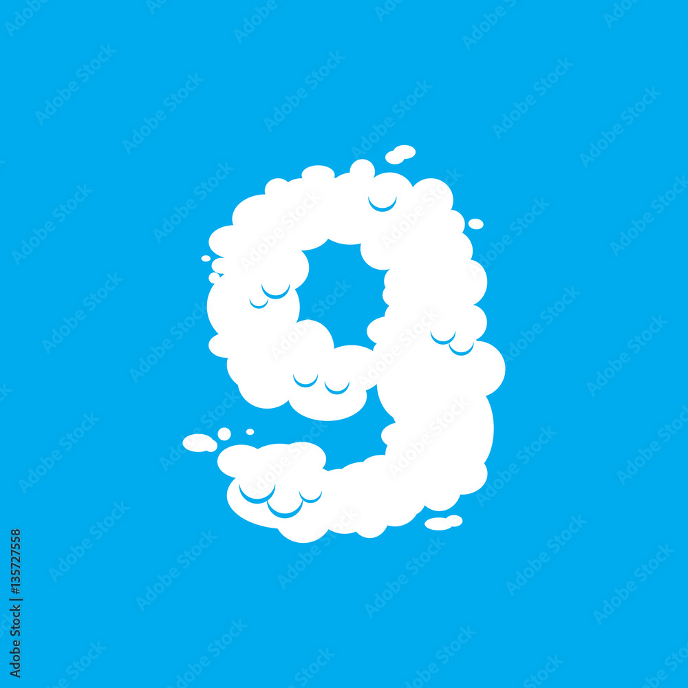 Number 9 cloud font symbol white alphabet sign nine on blue sky stock