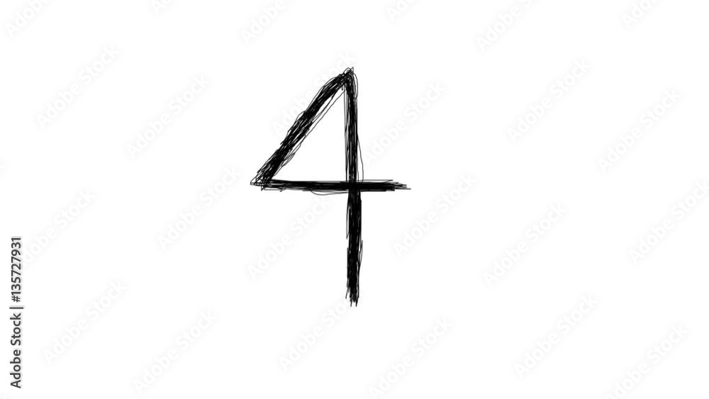Handwritten number 4 (four) on pure white background. Doodle style animation made by hand. Handwritten number 4 (four) on pure white background. Doodle style animation made by hand.