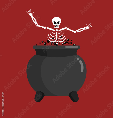 Sinner in boiler. Skeleton in pot. Cook for sinners in resin. Re