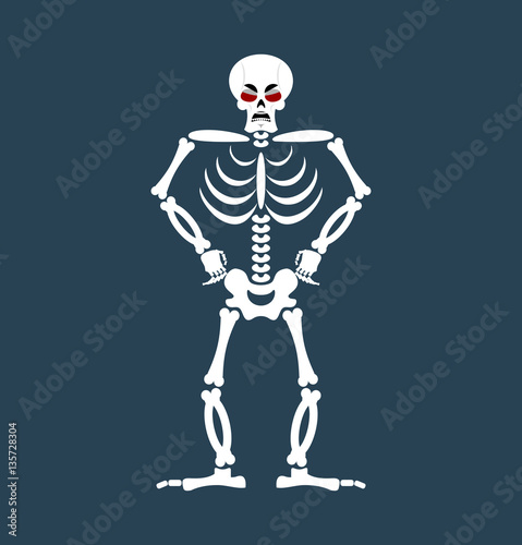 Skeleton angry Emoji. Skull grumpy emotion isolated. Human bones