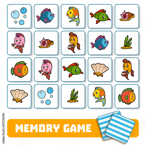 Memory game for children, cards about sea world