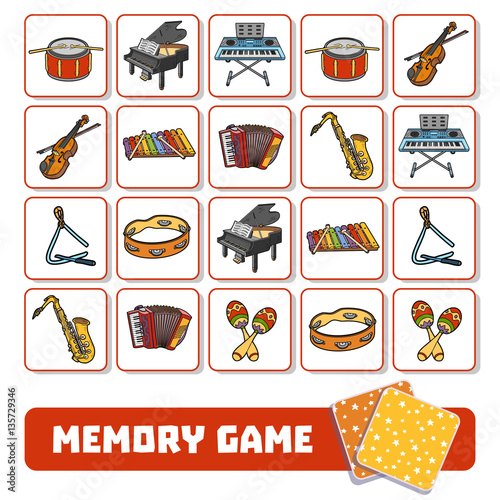Memory game for children, cards with musical instruments