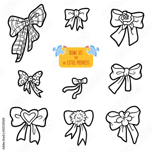 Black and white set of bows, colorless vector cartoon collection