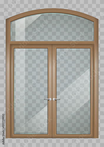 Classic wooden window and double doors to the terrace. Transparency. Vector graphics