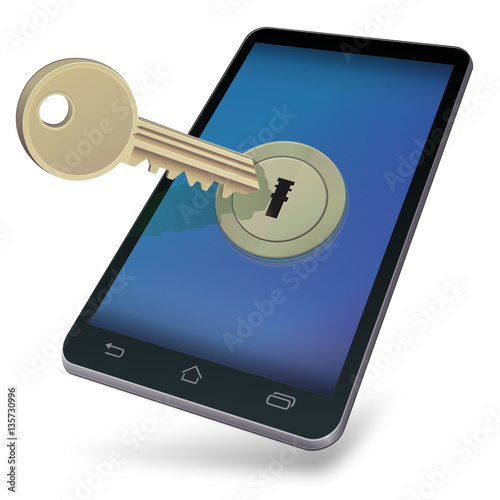 Ouverture d'un terminal mobile par une clé (reflet)