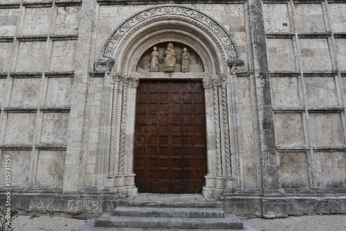 Facade view, Church of  Saints Vincenzo and Anastasio, Ascoli Piceno, Marche region, Italy © yournameonstones