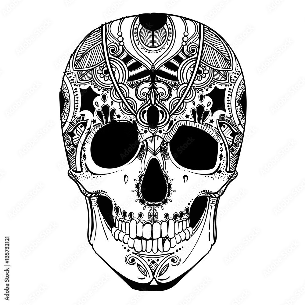 human skull with decorative elements Stock Vector | Adobe Stock