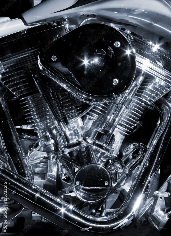 Obraz premium Details of engine close up on black background.