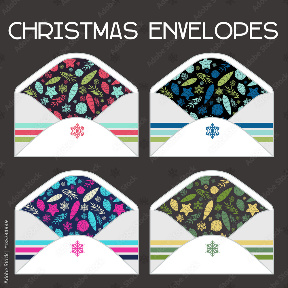 A set of Christmas envelopes for greeting cards. Vector illustration. Stock Vector | Adobe Stock