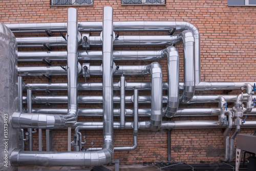 Technological pipework made of shining steely pipes
