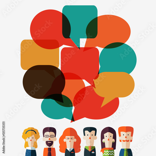 Vector illustration of a communication concept. People icons with colorful dialog speech bubbles. People Chatting