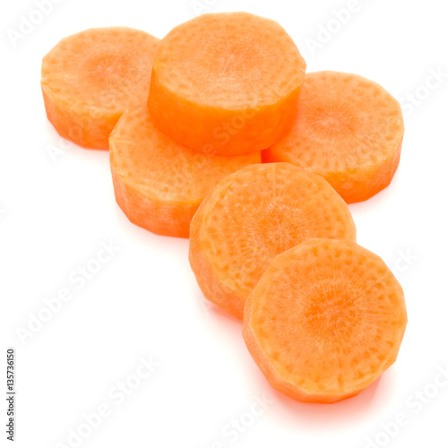 Chopped carrot slices isolated on white background cutout