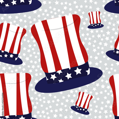 Fototapeta Naklejka Na Ścianę i Meble -  Abstract American President Day Seamless Pattern with Hats coloured as Flag and Stars . Vector Illustration for Celebration Holiday Design. 