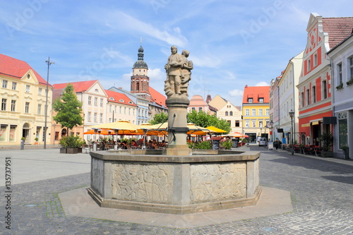 Obraz na płótnie Cottbus, Altmarkt mit Marktbrunnen w salonie