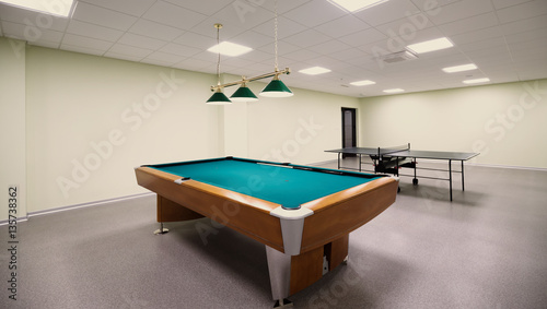 Snooker table in recreation room