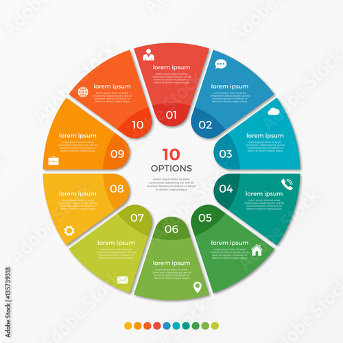 Circle chart infographic template with 10 options  for presentations, advertising, layouts, annual reports