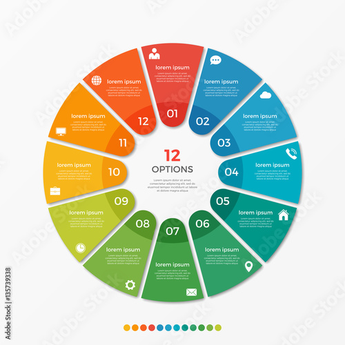 Circle chart infographic template with 12 options  for presentations, advertising, layouts, annual reports