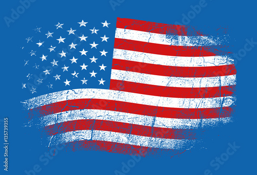 Flag of the USA United States of America vector illustration in grunge style with cracks and abrasions
