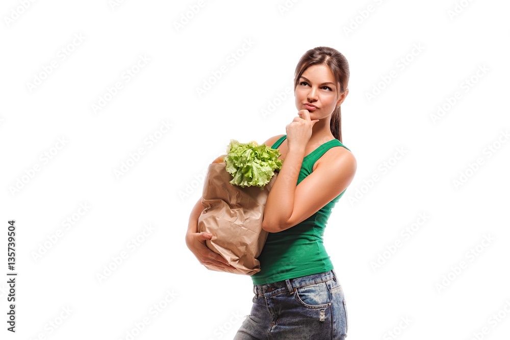girl holding shopping paper bag 