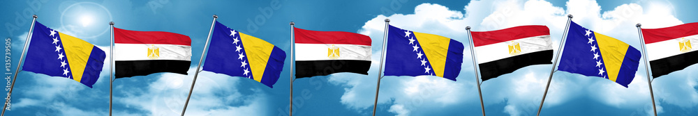 Bosnia and Herzegovina flag with egypt flag, 3D rendering Bosnia and Herzegovina flag with egypt flag, 3D rendering