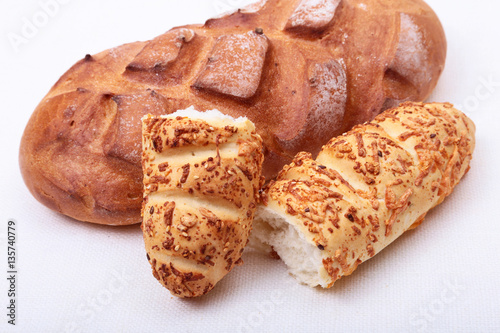 assorted breads isolated on a white background.