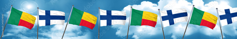 Benin flag with Finland flag, 3D rendering Benin flag with Finland flag, 3D rendering