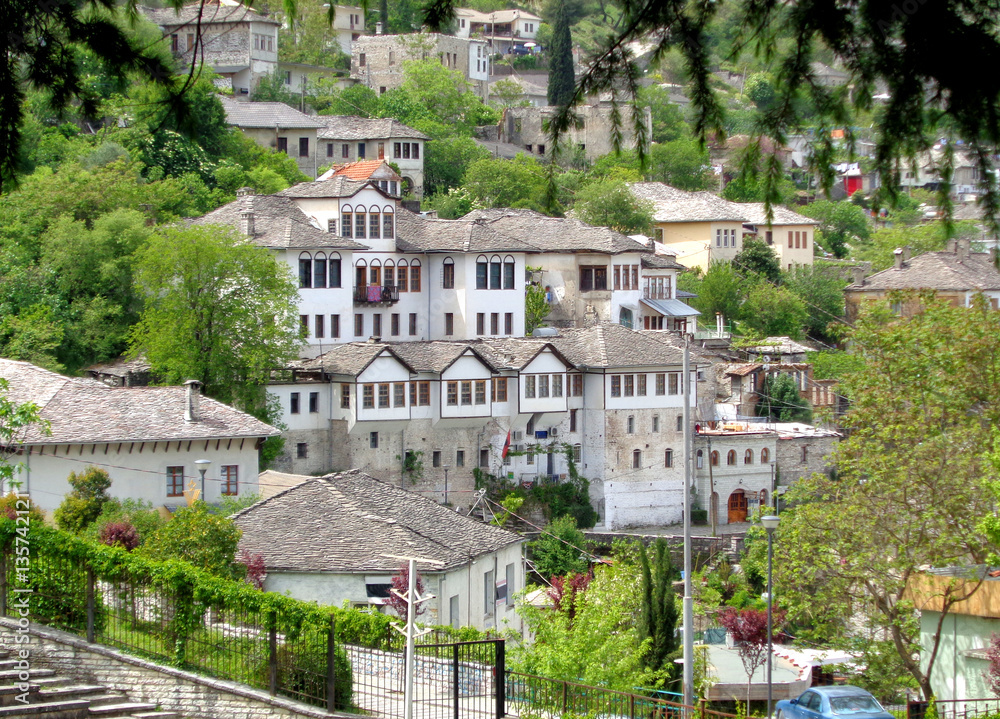 Traditional houses in the Old City of Gjirokaster, UNESCO world heritage site in Albania   