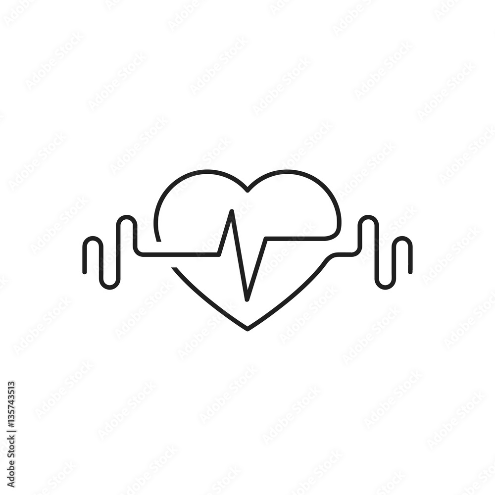 Vector heart outline, dumbbells and a cardiogram. Icon symbolizing health sport. Lifestyle. Line art Vector heart outline, dumbbells and a cardiogram. Icon symbolizing health sport. Lifestyle. Line art