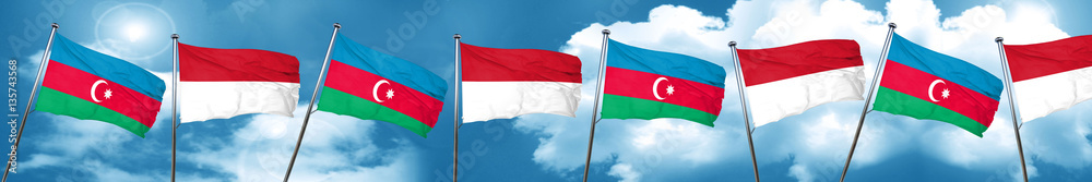 Azerbaijan flag with Indonesia flag, 3D rendering Azerbaijan flag with Indonesia flag, 3D rendering