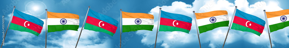 Azerbaijan flag with India flag, 3D rendering Azerbaijan flag with India flag, 3D rendering