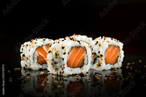 Salmon sushi uramaki photo