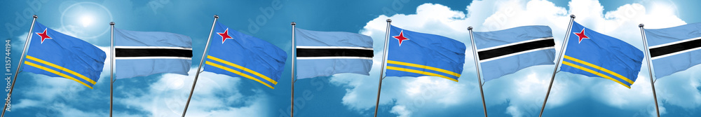 aruba flag with Botswana flag, 3D rendering aruba flag with Botswana flag, 3D rendering