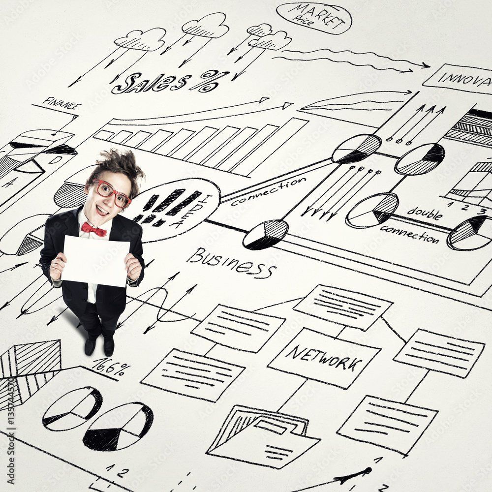 Comic man with banner