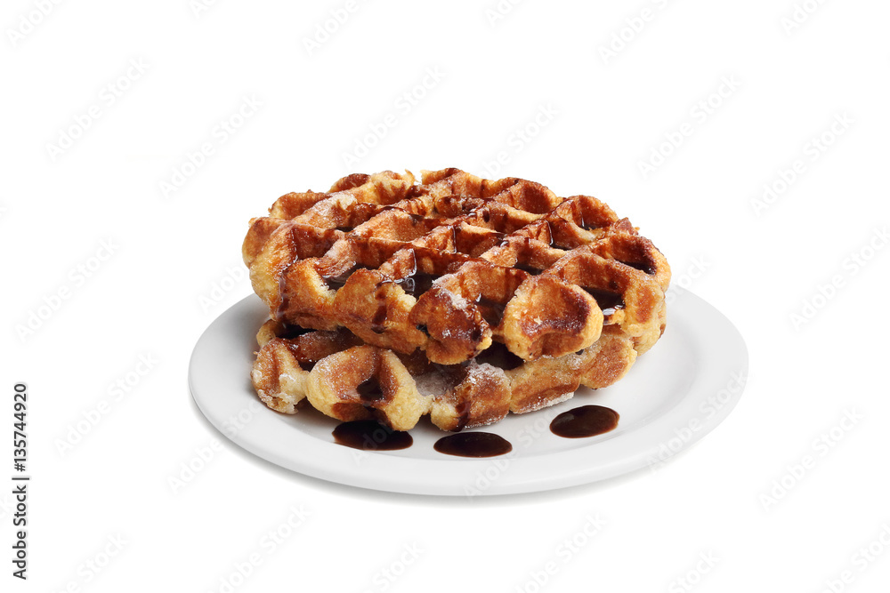 Viennese waffles on a plate for breakfast Viennese waffles on a plate for breakfast