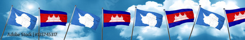 antarctica flag with Cambodia flag, 3D rendering