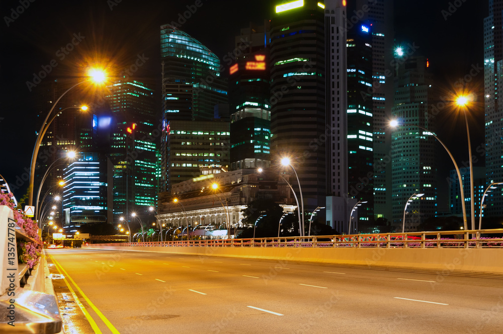 Fototapeta premium City of Singapore at night, highway road