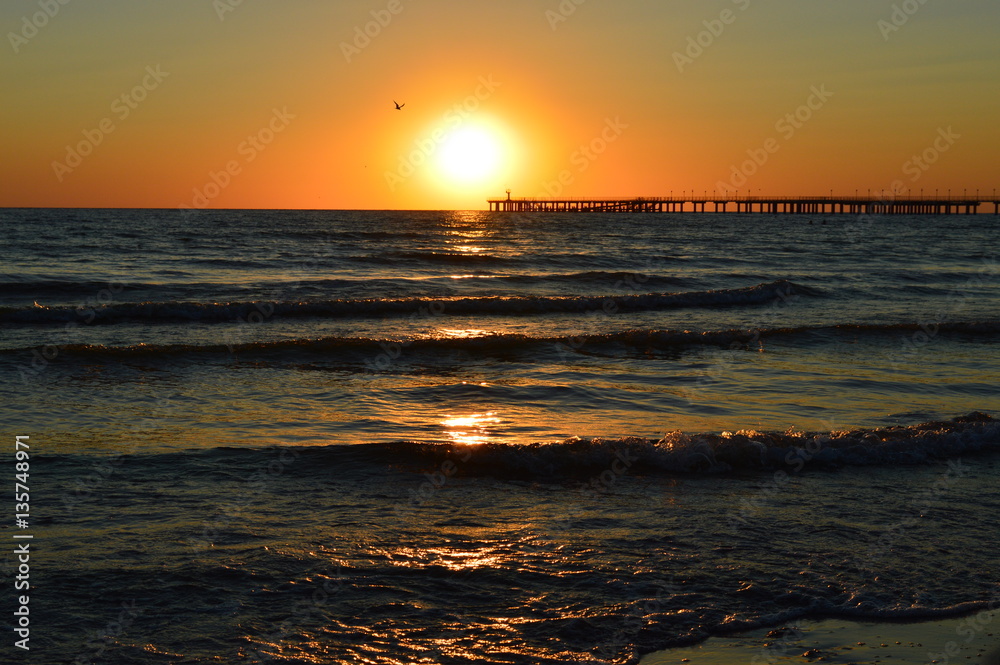 sunset, sea, beach