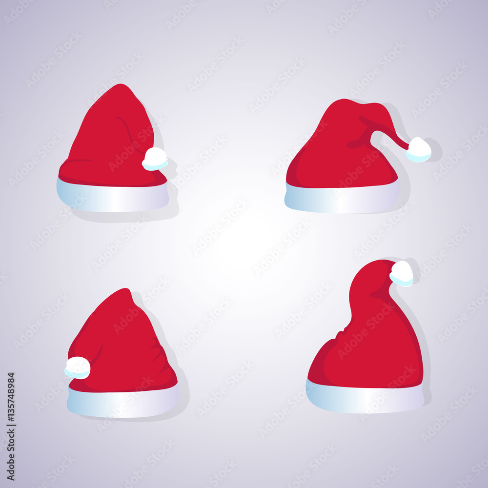 set of red Christmas hats isolated on white background, vector, illustration set of red Christmas hats isolated on white background, vector, illustration