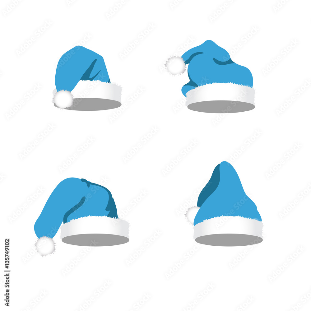 Collection blue Merry Christmas hats isolated on white background, vector, illustration