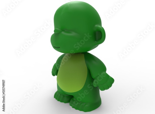 3d illustration of green cartoon monkey. white background isolated. icon for game web.